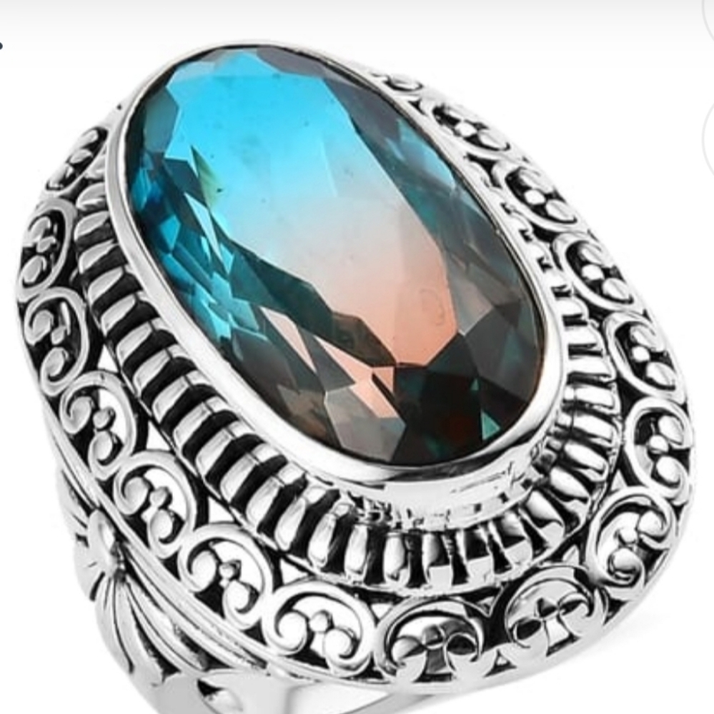 Artisan Crafted Aqua Terra Costa Quartz in Sterling Silver Size 8! NEW!